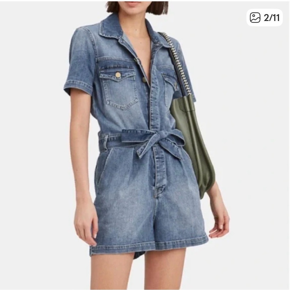 Frame Denim Blue Short Sleeve Jumpsuit